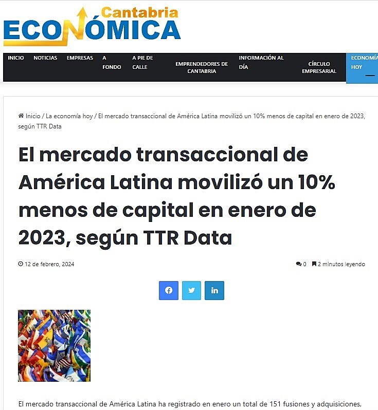 El mercado transaccional de Amrica Latina moviliz un 10% menos de capital en enero de 2023, segn TTR Data